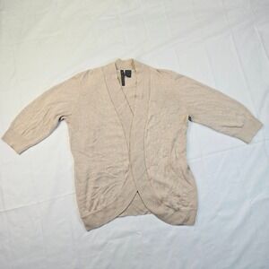 New Knits Co Women's Medium Cardigan Sweater Tan Open Front 3/4 Sleeve Draped F4